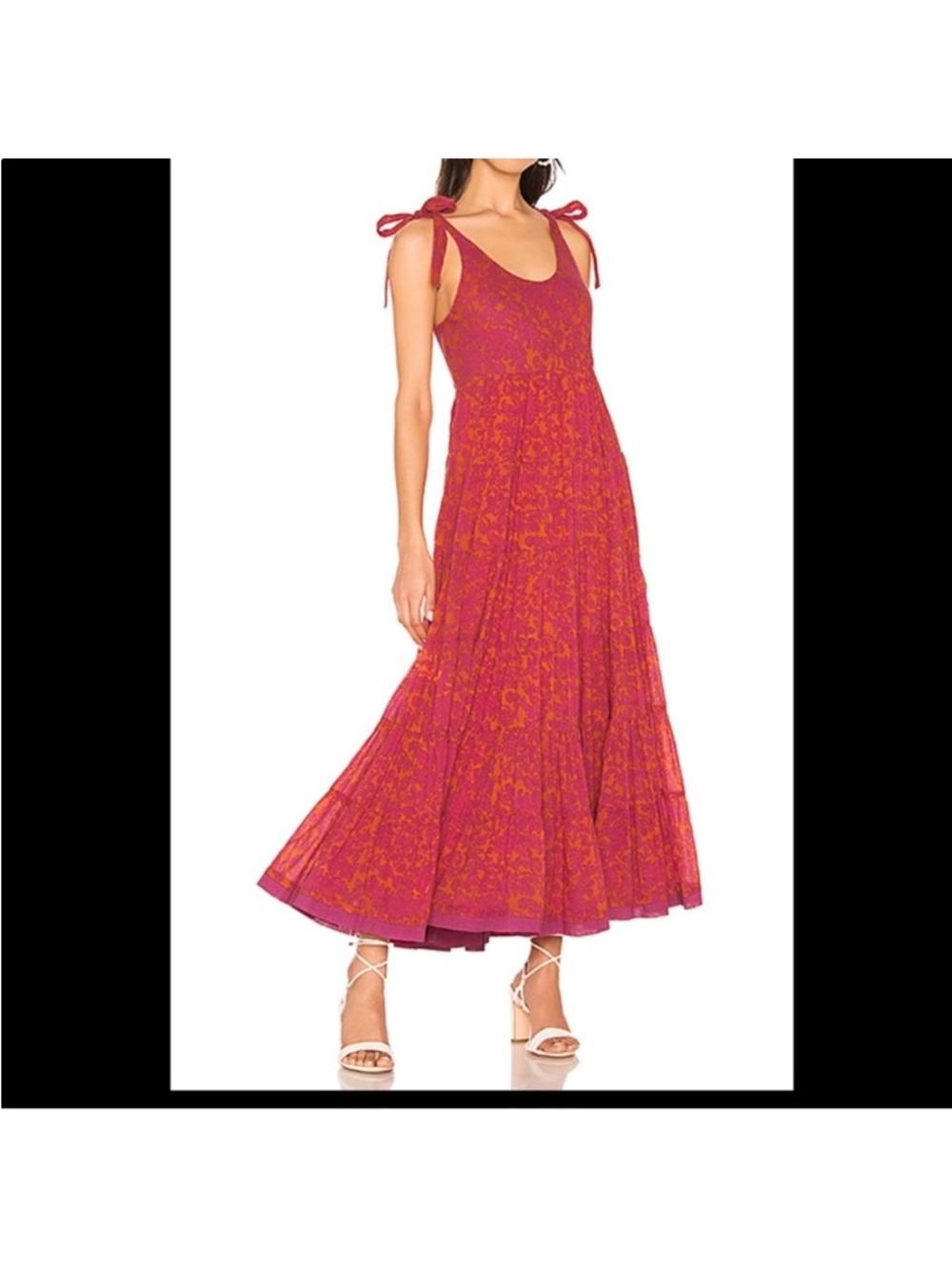 Free People Kikas Printed Midi Tiered Dress in Tangerine, Size XS - Picture 7 of 16
